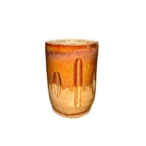 Studio Pottery 5"‎ Tumbler Drip Glaze Brown Drinkware Mug Glass Cup Signed